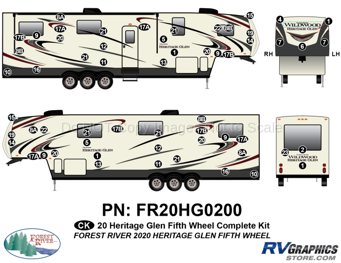 58 Piece 2020 Heritage Glen Fifth Wheel Complete Graphics Kit