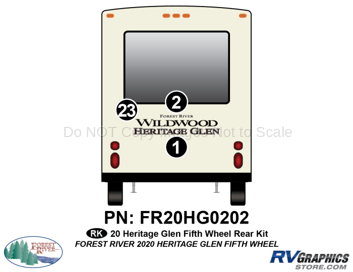 3 Piece 2020 Heritage Glen Fifth Wheel Rear Graphics Kit