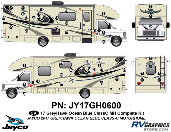 53 Piece 2017 Greyhawk Motorhome Complete Graphics Kit Blue Version