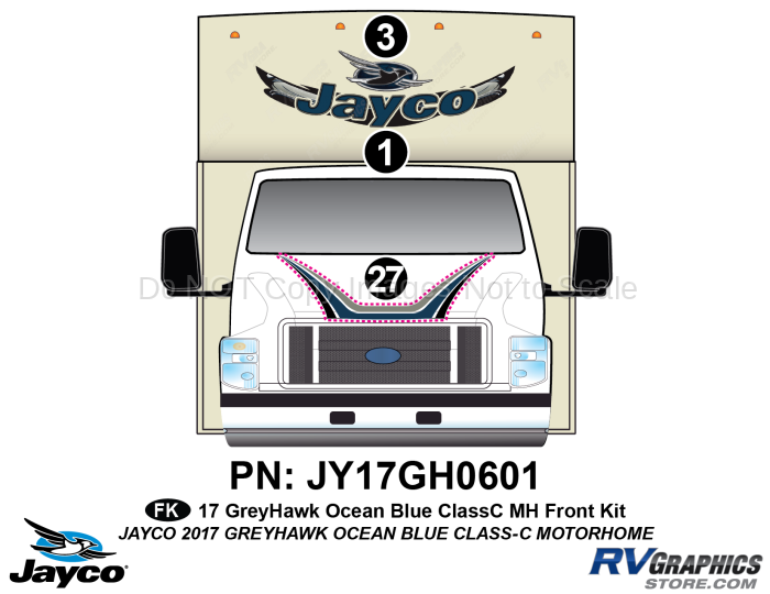 3 Piece 2017 Greyhawk Motorhome Front Graphics Kit Blue Version