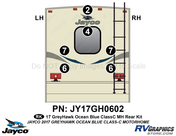 6 Piece 2017 Greyhawk Motorhome Rear Graphics Kit Blue Version