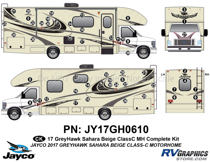 53 Piece 2017 Greyhawk Motorhome Complete Graphics Kit Beige Version