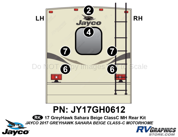 6 Piece 2017 Greyhawk Motorhome Rear Graphics Kit Beige Version