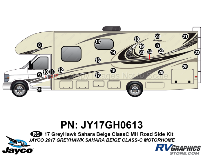 22 Piece 2017 Greyhawk Motorhome Roadside Graphics Kit Beige Version