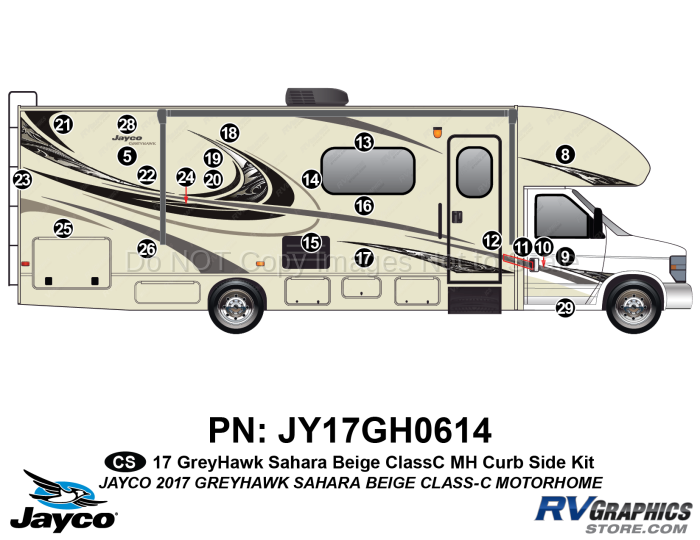 22 Piece 2017 Greyhawk Motorhome Curbside Graphics Kit Beige Version