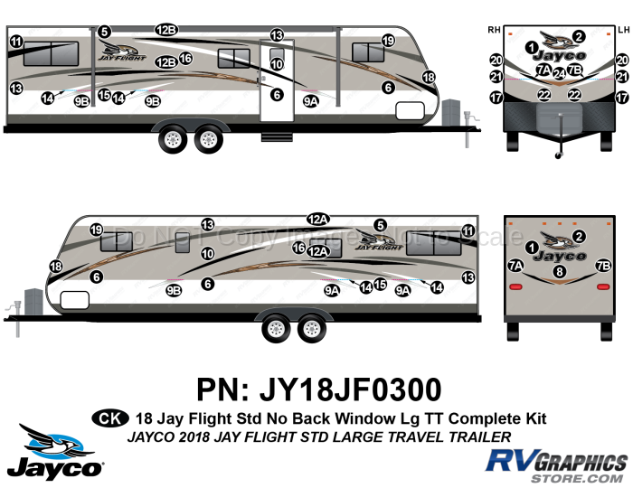 54 Piece 2018 Jay Flight Lg Travel Trailer-No Rear Window Complete Graphics Kit