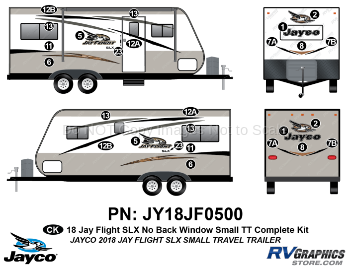 26 Piece 2018 Jay Flight SLX Sm Travel Trailer-NO Rear Window Complete Graphics Kit