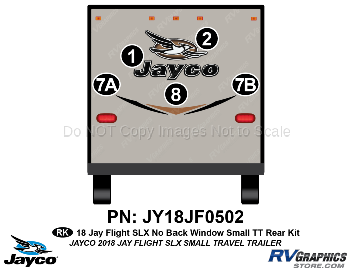 5 Piece 2018 Jay Flight SLX Sm Travel Trailer-NO Rear Window REAR Graphics Kit