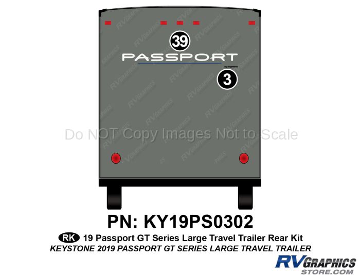 2 Piece 2019 Passport GT Large Travel Trailer Rear Graphics Kit