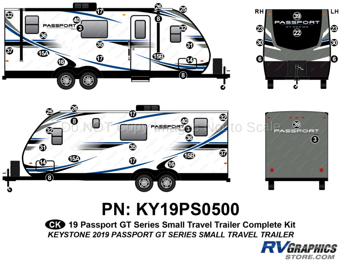 44 Piece 2019 Passport GT Small Travel Trailer Complete Graphics Kit