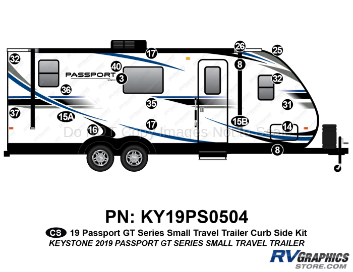 17 Piece 2019 Passport GT Small Travel Trailer Curbside Graphics Kit