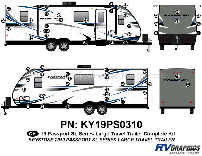 54 Piece 2019 Passport SL Large Travel Trailer Complete Graphics Kit