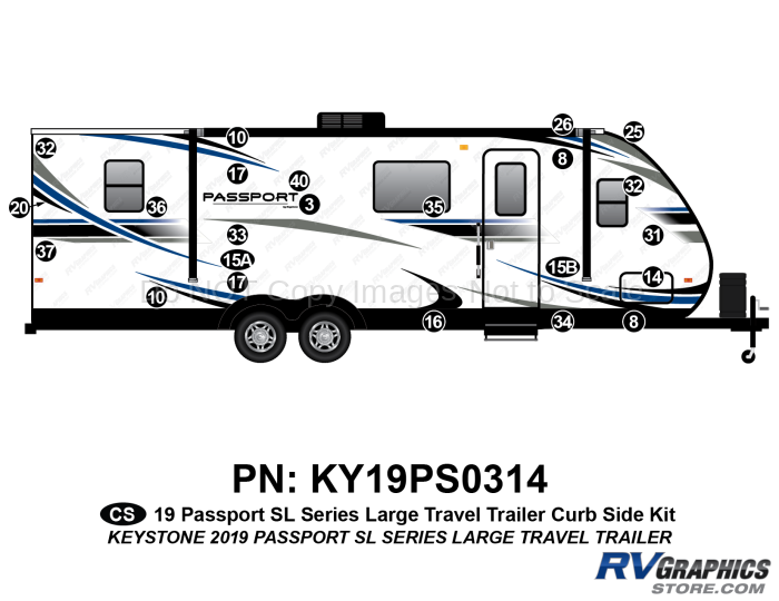 22 Piece 2019 Passport SL Large Travel Trailer Curbside Graphics Kit