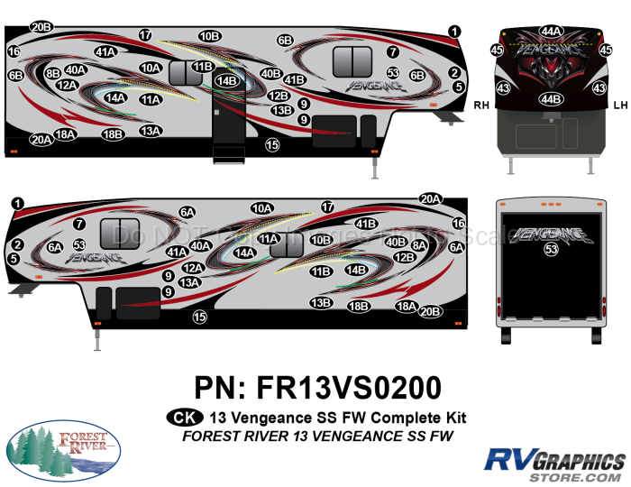 71 Piece 2013 Vengeance SS Fifth Wheel Complete Graphics Kit