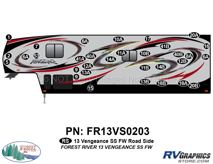 32 Piece 2013 Vengeance SS Fifth Wheel Roadside Graphics Kit