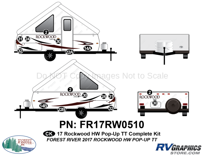 16 Piece 2017 Rockwood HW Pop-Up Travel Trailer Complete Graphics Kit