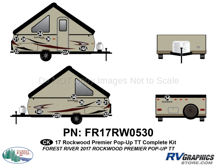 15 Piece 2017 Rockwood Premier Pop-Up Travel Trailer Complete Graphics Kit