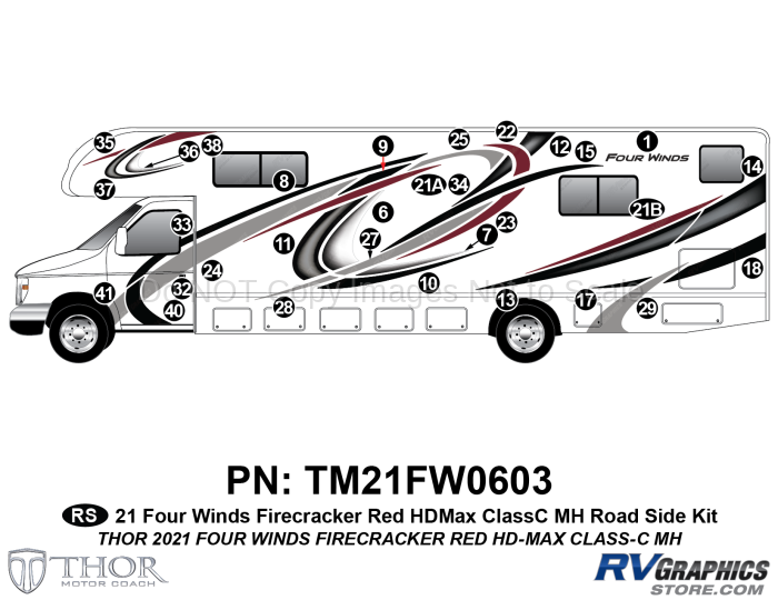 31 Piece 2021 Four Wind RED Motorhome Roadside Graphics Kit