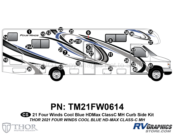 31 Piece 2021 Four Wind BLUE Motorhome Curbside Graphics Kit