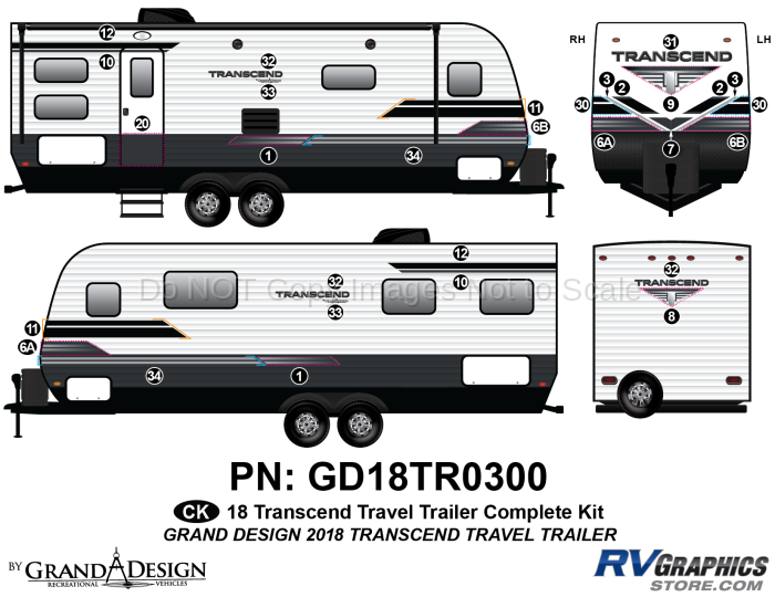 30 Piece 2018 Transcend Travel Trailer Complete Graphics Kit