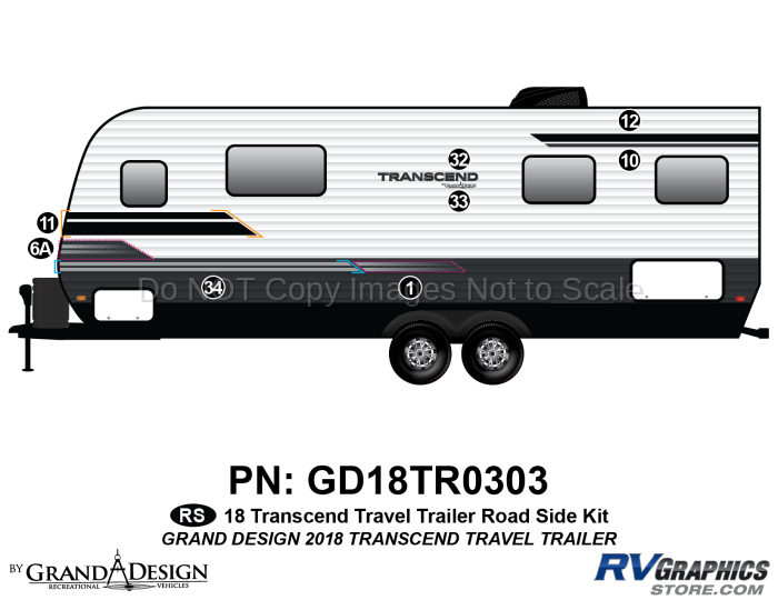 8 Piece 2018 Transcend Travel Trailer Roadside Graphics Kit
