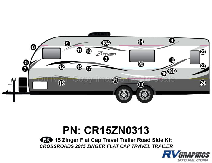 23 Piece 2015 Zinger Flat Cap Travel Trailer Roadside Graphics Kit