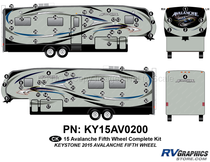 67 Piece 2015 Avalanche Fifth Wheel Complete Graphics Kit