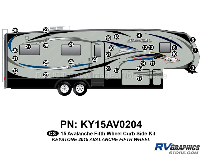 30 Piece 2015 Avalanche Fifth Wheel Curbside Graphics Kit