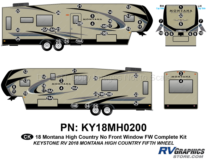 61 Piece 2018 Montana High Country Fifth Wheel Complete Graphics Kit-No Cap Window