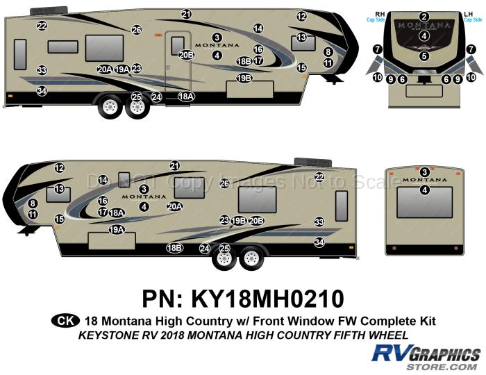 61 Piece 2018 Montana High Country Fifth Wheel Complete Graphics Kit-WITH Cap Window