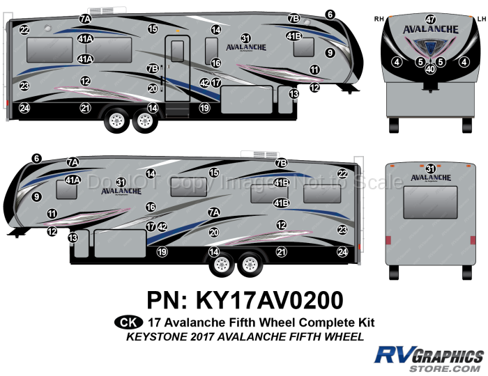 57 Piece 2017 Avalanche Fifth Wheel Complete Graphics Kit