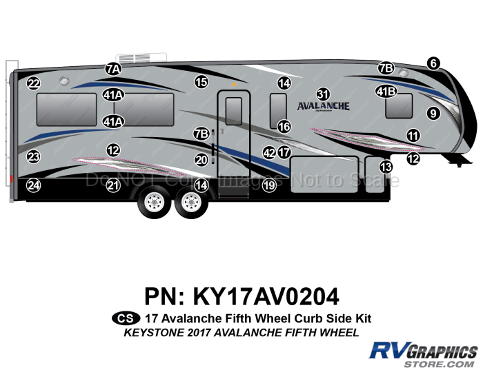 25 Piece 2017 Avalanche Fifth Wheel Curbside Graphics Kit