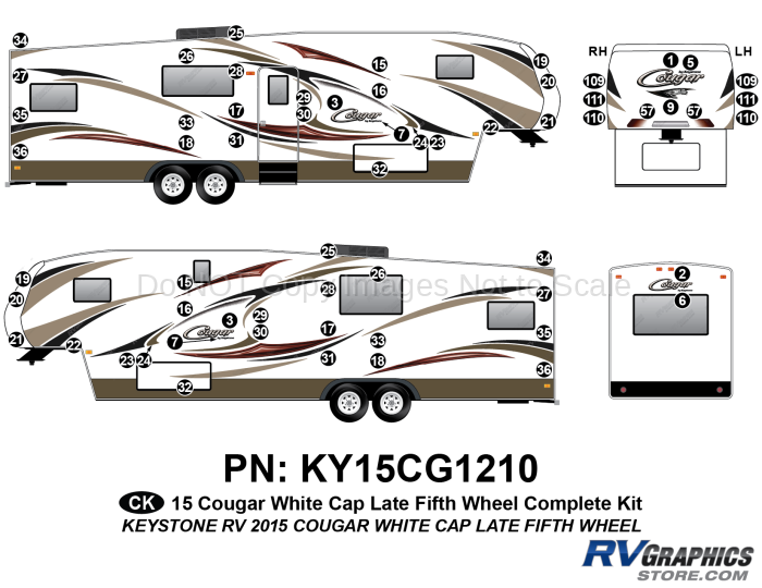 61 Piece 2014 Cougar  Late Edition White Cap Fifth Wheel Complete Graphics Kit