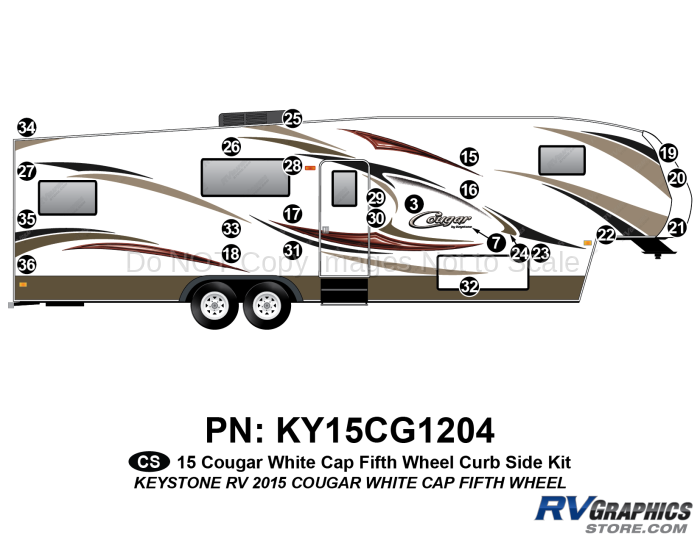 24 Piece 2014 Cougar White Cap Fifth Wheel Curbside Graphics Kit