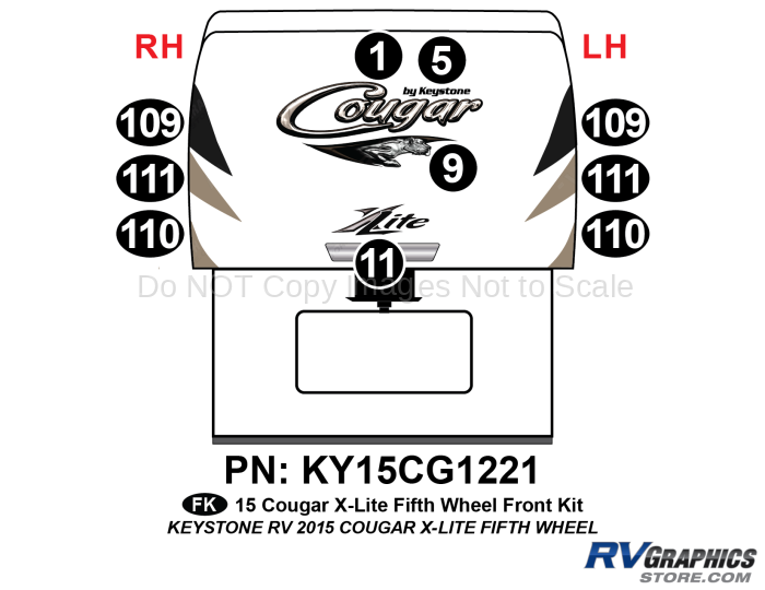 10 Piece 2014 Cougar X-Lite White Cap Fifth Wheel Front Graphics Kit