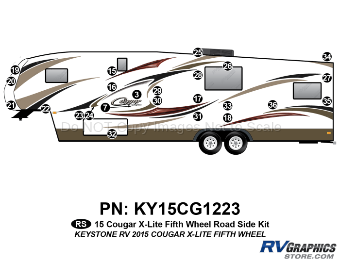 24 Piece 2014 Cougar X-Lite White Cap Fifth Wheel Roadside Graphics Kit