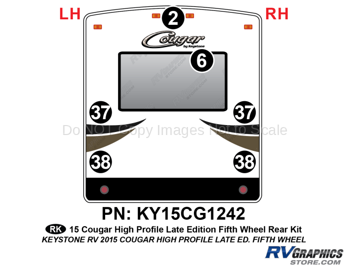 6 Piece 2014 Cougar Hi-Pro Fifth Wheel Later Edition Rear Graphics Kit