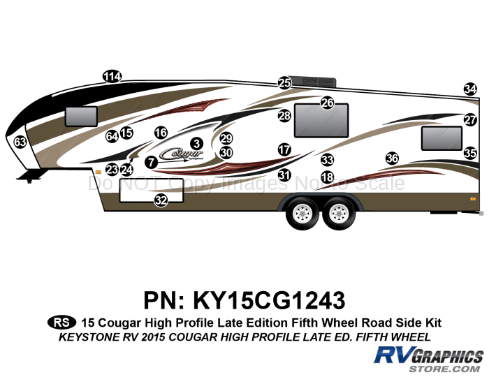 23 Piece 2014 Cougar Hi-Pro Fifth Wheel Later Edition Roadside Graphics Kit