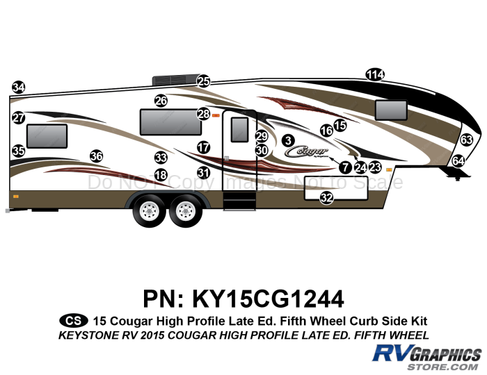 23 Piece 2014 Cougar Hi-Pro Fifth Wheel Later Edition Curbside Graphics Kit