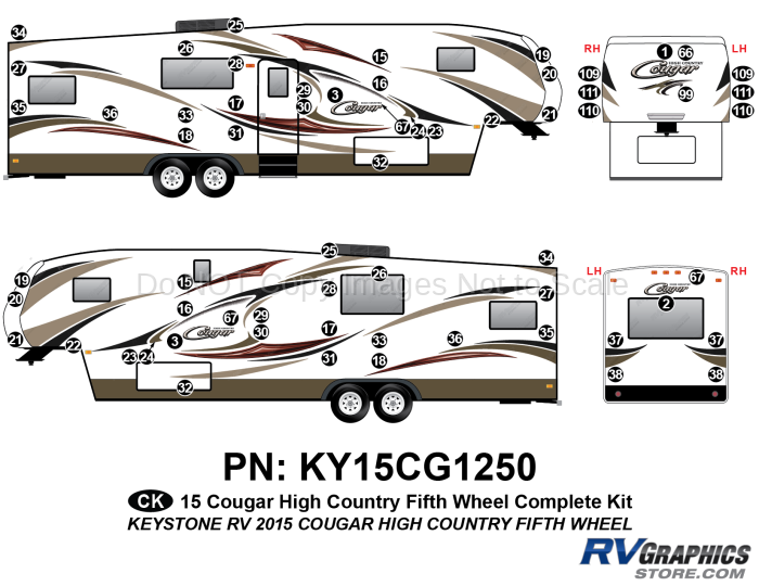 66 Piece 2014 Cougar Hi Country Fifth Wheel Complete Graphics Kit