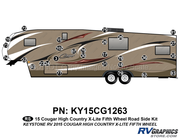 29 piece 2015 Cougar High Country X-Lite Fifth Wheel Roadside Graphics Kit