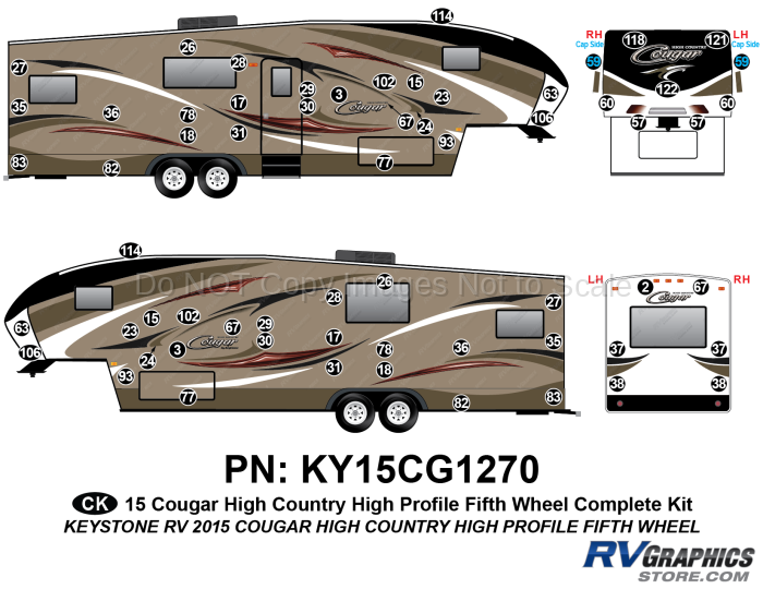 61 Piece 2014 Cougar High Country Hi Profile Fifth Wheel Complete Graphics Kit