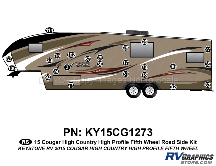 23 Piece 2014 Cougar High Country Hi Profile Fifth Wheel Roadside Graphics Kit