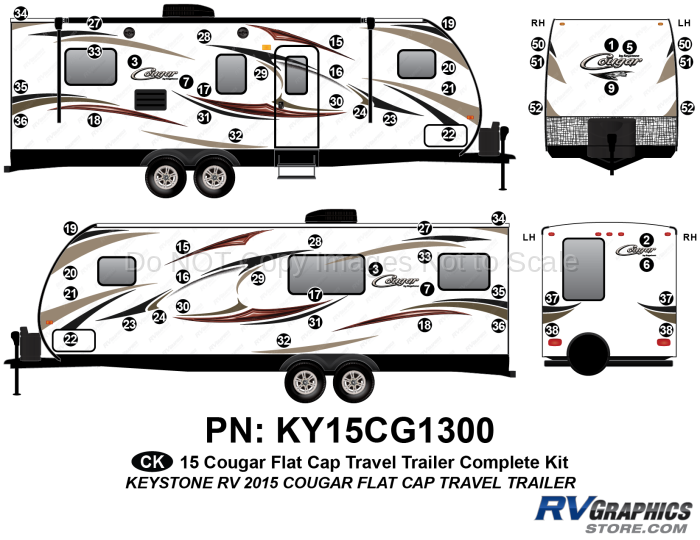 59 Piece 2014 Cougar Flat Cap Half Ton Travel Trailer Complete Graphics Kit
