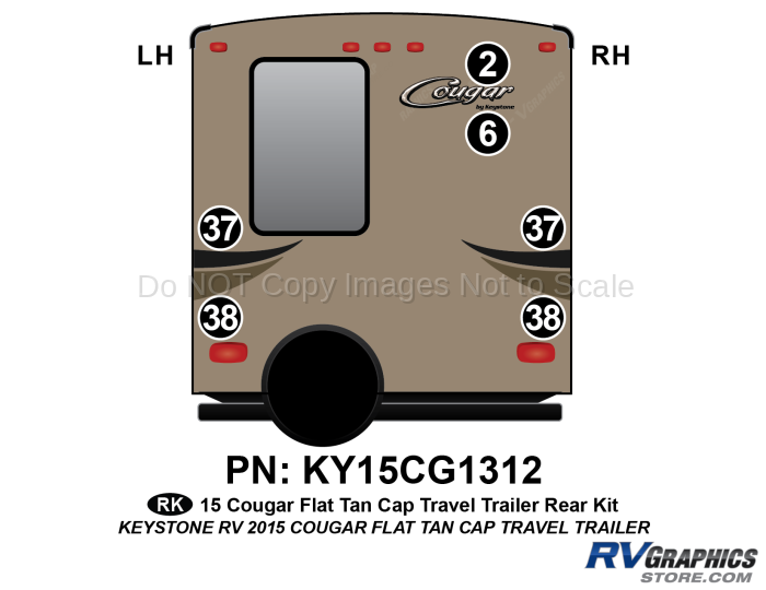 6 Piece 2014 Cougar Tan Flat Cap Travel Trailer Rear Graphics Kit
