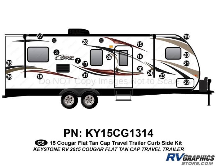 20 Piece 2014 Cougar Tan Flat Cap Travel Trailer Curbside Graphics Kit