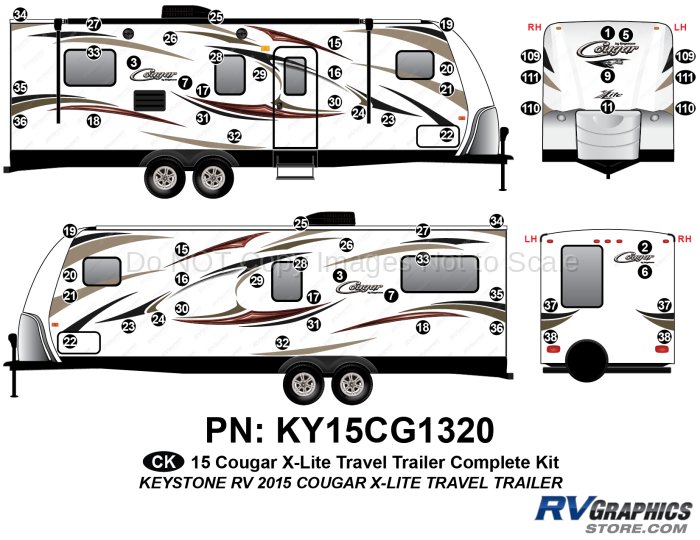 64 Piece 2014 Cougar X-Lite Travel Trailer Complete Graphics Kit