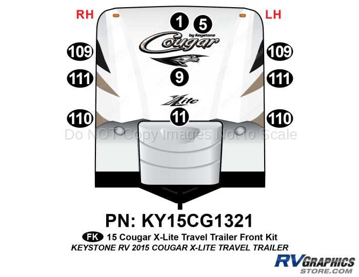 10 Piece 2014 Cougar X-Lite Travel Trailer Front Graphics Kit