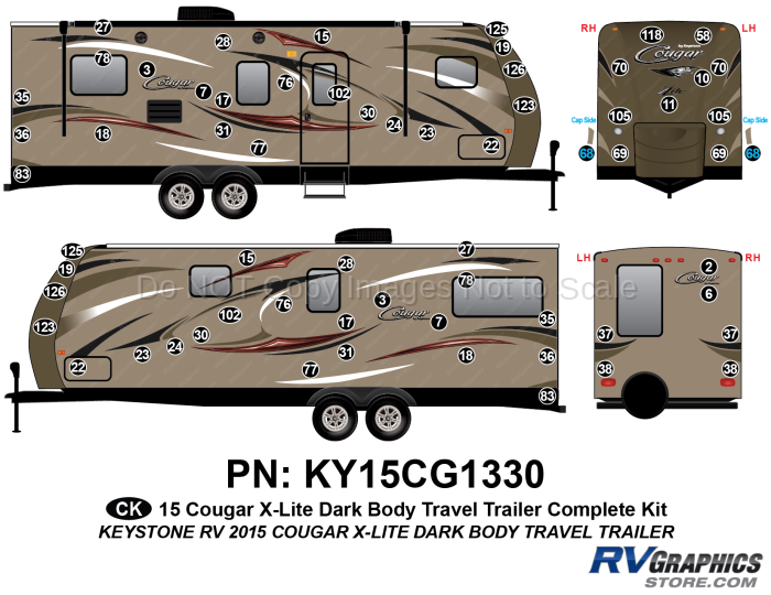 64 Piece 2014 Cougar X-Lite Dark Body Travel Trailer Complete Graphics Kit