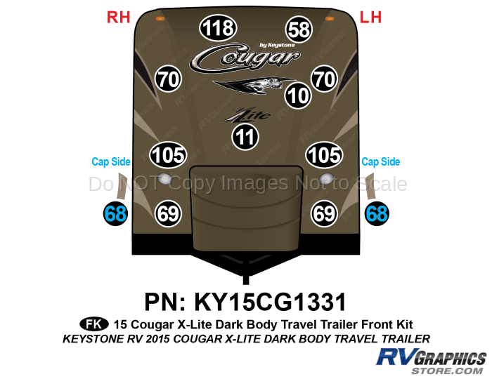12 Piece 2014 Cougar X-Lite Dark Body Travel Trailer Front Graphics Kit